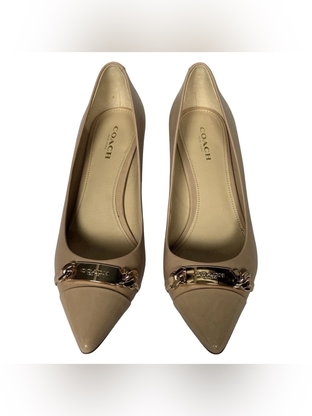 Coach Bowery Women Beachwood Nude Leather Pointed Toe Kitten Heel Pumps  Size 6
